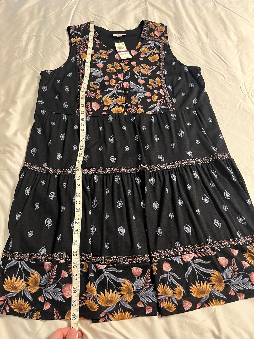 Style & Co. Black Floral Tiered V-Neck Sleeveless Dress - Picture 3 of 6
